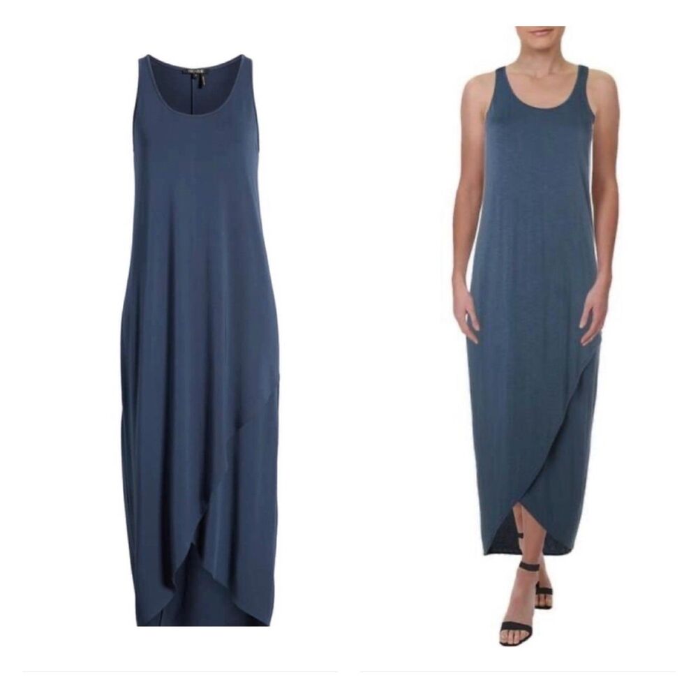 NIC + ZOE Boardwalk Tulip Hem Navy Drapey Modal Maxi Dress, Sz L